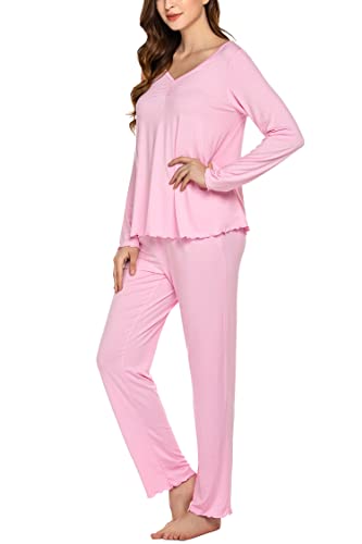 Image of Ekouaer Womens Pajama Sets 2 Piece Lounge Set Fall Winter Pajamas Long Sleeve Pjs Top and Pants Soft Pj Sets Loose Sleepwear