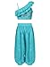 Lorilida Girls 2Pcs Dance Outfit Belly Dancer Costume Sequins Ruffle Crop Top with Harem Pants Performance Wear All Sets Blue 12 Years