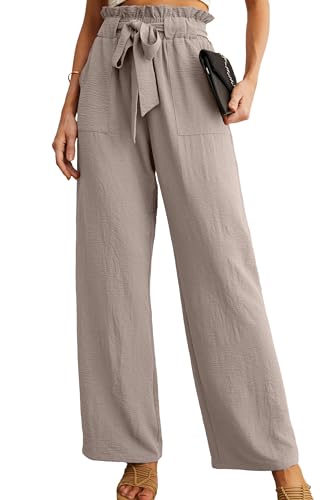 IWOLLENCE Women's Wide Leg Pants with Pockets High Waist Adjustab...