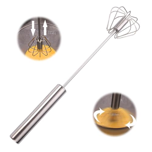 Halbautomatischer Schneebesen aus Edelstahl, Schneebesen Edelstahl, Halbautomatischer Schneebesen aus Edelstahl, Drehbarer Push Mixer Rührer zum Schneebesen, Schlagen, Rühren (12in)