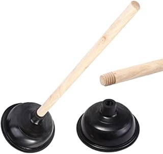 Toilet Plunger Pump Unblocker with Strong Suction Rubber Cup with Wooden Handle Drain Cleaner Tool to Easily Clear All Blocked, Toilets Plumber Plungers Sink Unblocker for Kitchen & Shower Bathroom