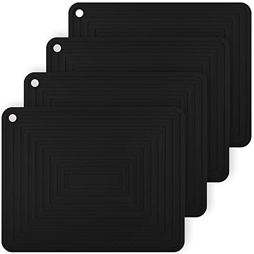 Smithcraft Silicone Trivets for Hot Dishes Pots and Pans, Versatile Hot Pads for Kitchen, Durable Silicone Pot Holders, Flexible Heat Resistant Mat Quartz Countertops, Multi-Use Place Mats Set 4 Black
