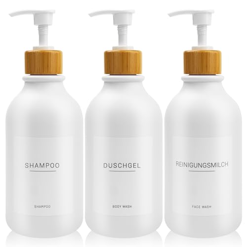3 Stück 500ml Seifenspender mit 22 Weißen Etiketten Lotionspender aus PET-Kunststoff Leere Flasche Geeignet für Badezimmer(Weiße)