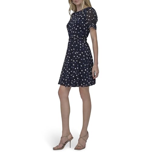 DKNY Women's Puff Sleeve Tie Waist A-line Mini Dress2
