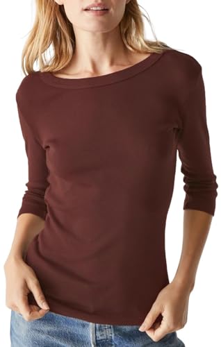 Michael Stars Women's Dot 3/4 Sleeve Basic Band Crewneck T-Shirt (One Size, Espresso)