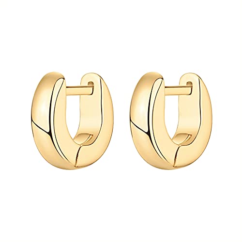 Image of PAVOI 14K Gold Plated Chunky Huggies Earrings for Women - 925 Sterling Silver Posts Small Gold Huggie Hoop Earrings - Ultra Thick Hoops Trendy Jewelry