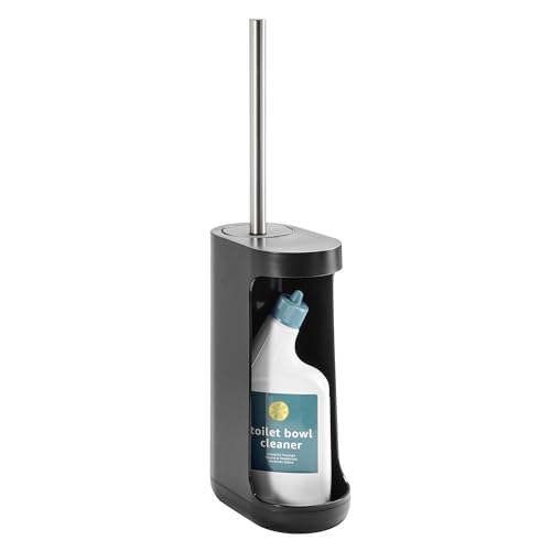Image of iDesign Toilet Brush with Holder and Storage Compartment, Matte Black | For Bathroom, Shower
