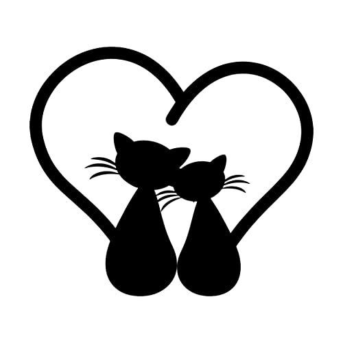 Mural stickers Autocollant chats, petits chats côte à côte avec cœur, sticker pour portes, fenêtres, meubles, murs, voiture, moto, camping-car, tuning 15 x 15 cm, noir 15X15 Noir Cover