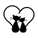 Adesivo Gatto Gattini Affiancati con Cuore, Sticker Cat per Porte, finestre, Mobili, Pareti, Muro, Auto, Moto, Camper, Tuning 15x15 cm Nero