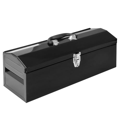 Image of Torin ATB101B-2 19 inch Hip Roof Style Portable Steel Tool Box with Metal Latch Closure and Removable Storage Tray, 19.1 inch x 6.1 inch x 6.5 inch, Black