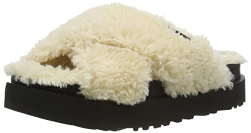 UGG WOMEN'S FUZZ SUGAR CROSS SLIDE SLIPPER NATURAL / BLACK 41 EU