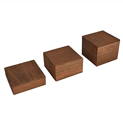 MOOCA 3-Piece Wooden Square Risers for Display Jewelry and Accessories Stand, Wood Display Stand for Enhanced Presentation, Versatile Wooden Jewelry and Display Stands for Vendor Events, Jewelry Displays, Perfume Stands, and More, Brown Color
