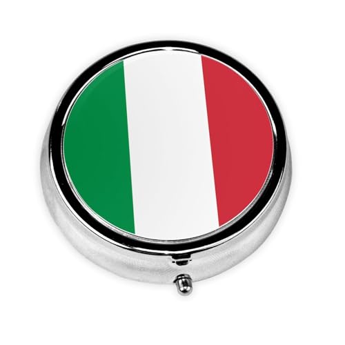 Cute 3-Compartments Round Pill Box Italian Flag Small Pill Case Portable Medicine Dispenser,for Pocket Purse