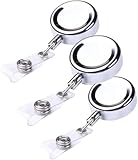 3Pcs Silver Badge Reels Retractable Badge Holders Badge Alligator Clip Heavy Duty Badge Reels with Metal Cord for Nurses and Professionals Identification Badges Supplies