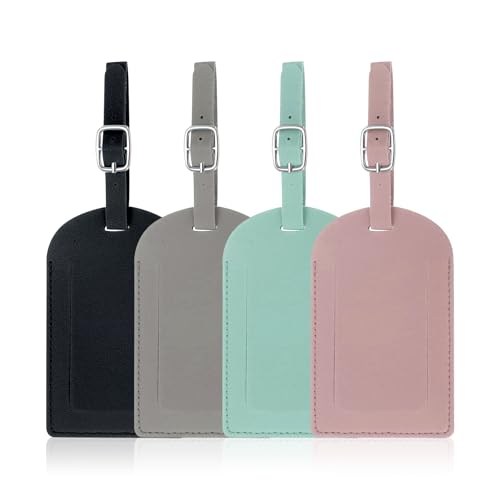 Funalix 4 etiquetas de bagagem de couro sintético, impermeáveis, com fivela ajustável, para viagens de negócios, viagens aéreas, casais, casamentos, presentes de viagem (4 cores)