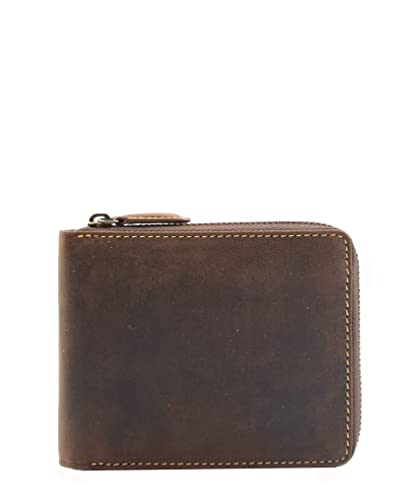 Porte carte et porte-monnaie homme en cuir marron avec fermeture éclair anti-RFID