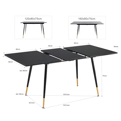 Mesa de comedor extensible marrón y negro con estructura de acero fuerte 4