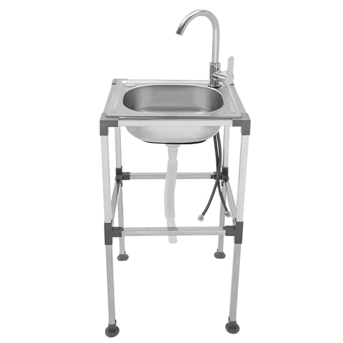 Évier mobile en acier inoxydable - 45 x 40 x 22 cm - Pour l'extérieur - Avec meuble bas et robinet - Pour restaurant, buanderie, extérieur