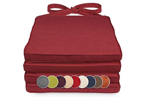 sunnypillow Lot de 4 coussins, pour chaise en rotin, 40 x 45 x 5 cm, rembourrés, avec rubans, pour l'intérieur et l'extérieur, rouges
