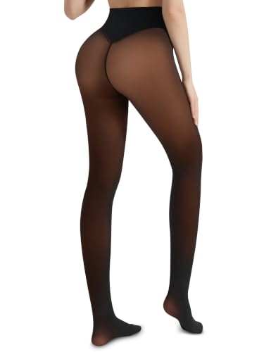 Image of Vosda Women's Fleece-Lined Tights Warm Fake Sheer-Look Pantyhose Leggings