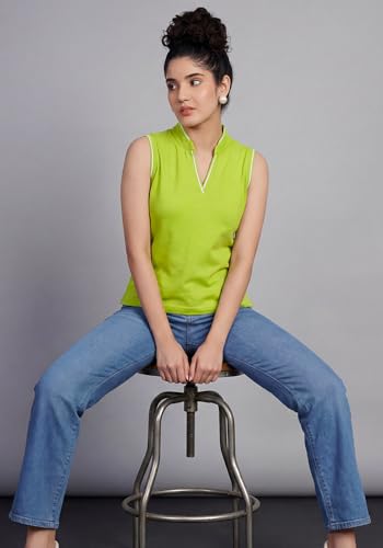 Image of Wear Your Opinion Mandarin Collar Sleeveless T Shirt for Women Top