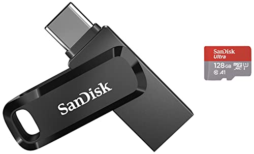 Image of SanDisk Ultra Dual Drive Go USB Type C Pendrive for Mobile (Black, 128 GB, 5Y - SDDDC3-128G-I35) & Ultra microSD UHS-I Card 128GB, 120MB /s R