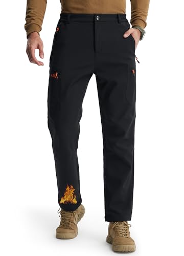 Libin Men's Fleece Lined Hiking Pants Snow Ski Water Resistant Thermal Zipper Pockets Insulated Softshell Cold Weather