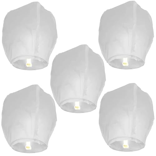 AYNKH 5 Pack Chinese Lantern Floating Sky Lanterns, Biodegradable and Eco Friendly, for Release in Memory and Convey Wishes, Fire Resistant Paper for Eid, Funeral, Outside, Memorial Day