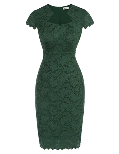 GRACE KARIN Womens Cocktail Dresses for Wedding Guest Floral Lace Dress Dark Green L