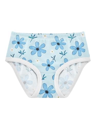 ZZKKO Cute Blue Daisy Floral Girls Underwear Toddler Panties for Girls Comfort Brief Size 2T