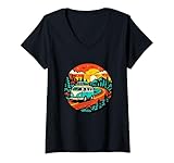 Photo Gallery donna grafica retrò per furgone panoramico road trip adventure maglietta con collo a v Photo Gallery donna grafica retrò per furgone panoramico road trip adventure maglietta con collo a v