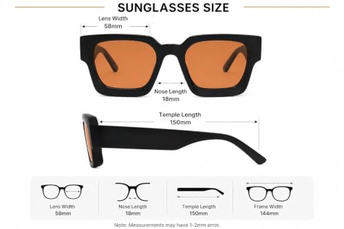 Image of ELINE Premium Black Square Sunglasses for Men | Orange UV Protection Lenses | Bold Designer Eyewear | Lightweight Fashion Shades for Driving, Travel & Outdoor Wear