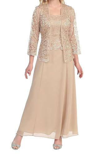 Women's Laces Mother of The Bride Dresses with Jacket 2 Piece Mother of The Groom Dresses for Wedding Guest Dress