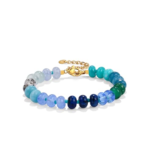 Gemstone Beaded Bracelet for Women Colorful Natural Stone Freshwater Pearl Surfer Beach Rainbow Bracelet Jewelry Gift