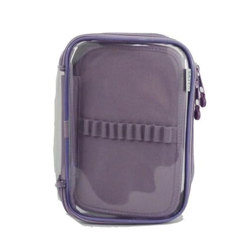 Estojo Box Transparente para 50 Pens | Com Divisória e Elástico | Organizador Escolar e de Escritório- 22×15×6 cm cor LILÁS