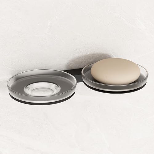 Image of Plantex Double Soap Dish /Stainless Steel Glass Dual Soap Holder /Case /Stand /Soap Bar for Kitchen /Bathroom Accessories - Pack of 1 (Black)