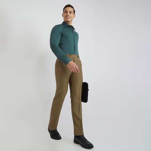 Image of Park Avenue Men's Smart Fit Mid Rise Solid Pattern Poly Viscose Blend Pleatless Formal Trouser
