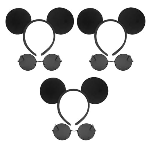 EUPSIIU 6 Piezas Orejas de Ratón Diadema para Adulto Niño, Ratón Disfraces con Orejas de Ratón Gafas de sol Redondas, Cosplay de Orejas Mouse Disfraz de Diadema para el Cabello para Fiesta (Negro)