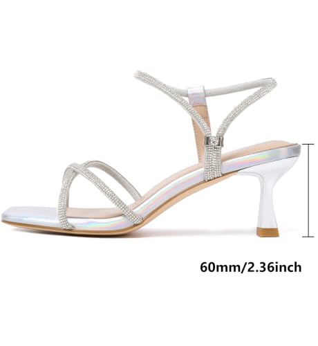 Image of Susanny Women's Closed Toe Rhinstone Wedding Low Heel Slingback Clear Kitten Heels,Adjustable Strap Pointed Toe Bow Pumps High Heeled Prom Dress Shoes