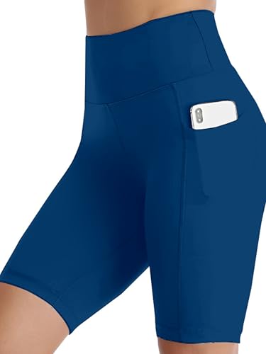 Image of Women's Polyester Stretchable Gym Shorts with Side Pockets High Waist Slim Fit Above Knee Length Activewear Tights Gym Fitness Cycling Running Yoga Shorts for Women