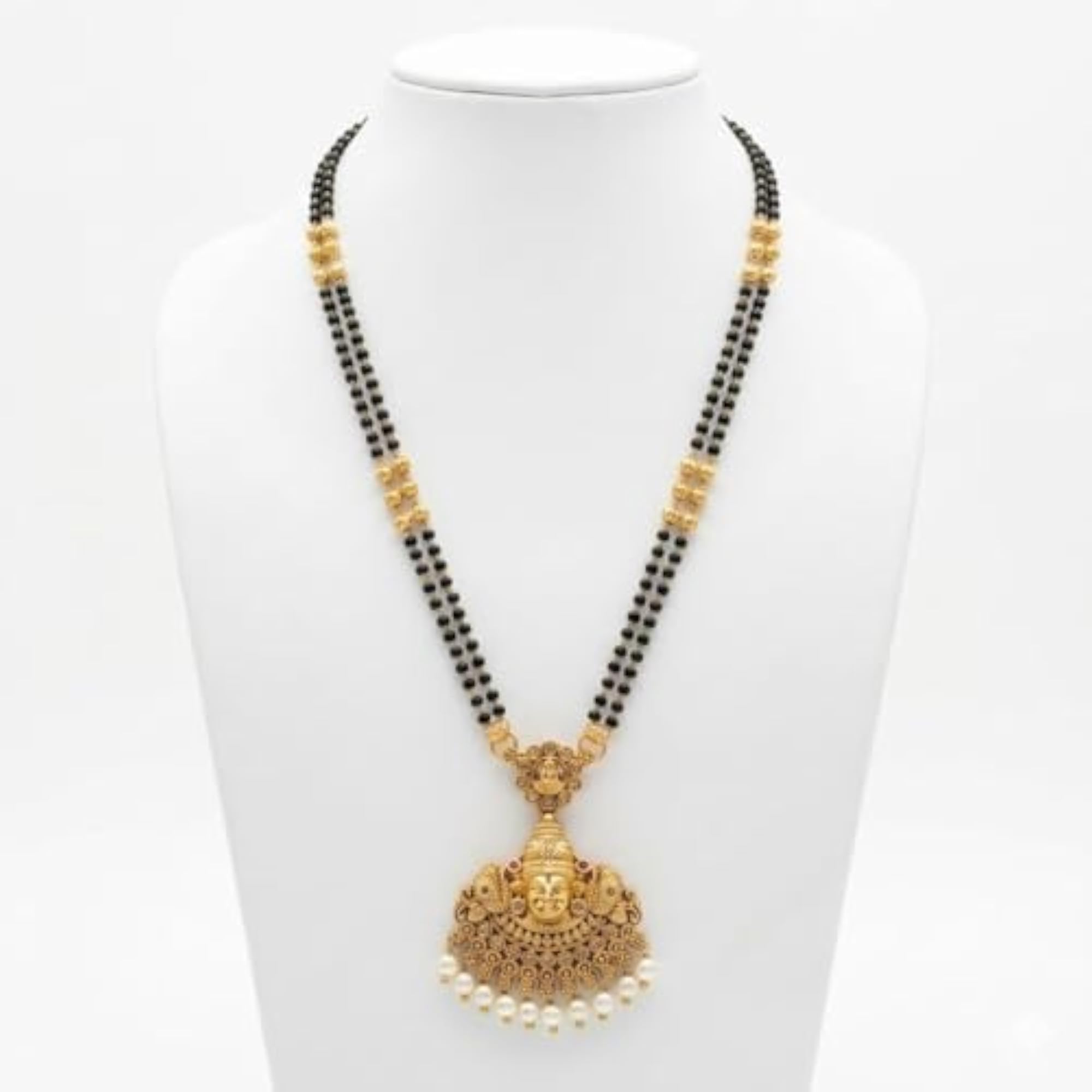 Gold Plated Long Mangalsutra with Double Layer Black Beads Chain