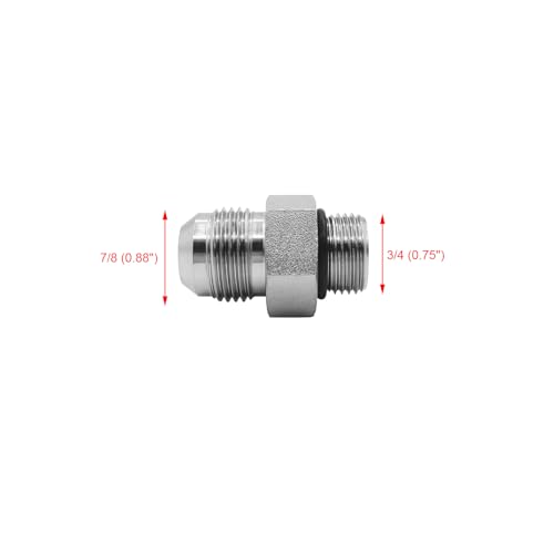 Image of (2-PACK) 6400-10-08-O Hydraulic Hose Adapter Fitting 5 /8 inch Male JIC 37 Flare (7 /8 inch-14UNF) x 1 /2 inch Male O-Ring Boss (3 /4 inch-16UNF) SAE Straight Pipe Joints Tube Connector Carbon Steel