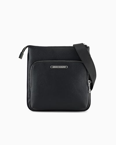 Armani Exchange Men's Double Pockets Middle Logo Lettering Plate Crossbody Noir, Noir, Taille unique