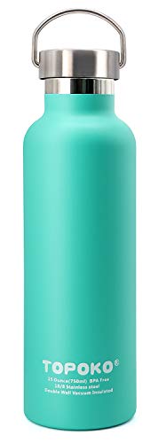 TOPOKO 25 oz Stainless Steel Vacuum Insulated Water Bottle, Keeps Drink Cold up to 24 Hours & Hot up to 12 Hours, Leak Proof and Sweat Proof. Large Capacity Sports Bottle Wide Mouth Metal Lid (Mint)