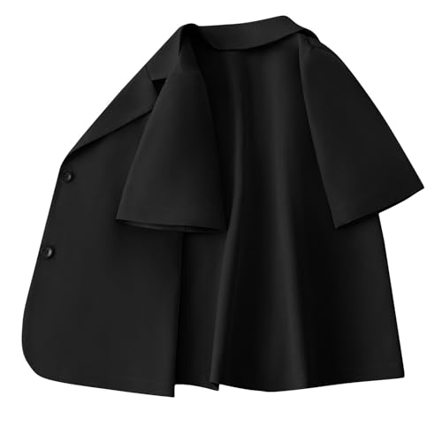 Womens Short Sleeve Cropped Blazer Lightweight Button Front Business Jacket Notched Lapel Work Office Suit Blazers3