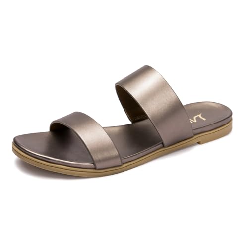 Image of LM Women's Slide Sandals Two Band Slip On Flat Sandals Casual Summer Sandals
