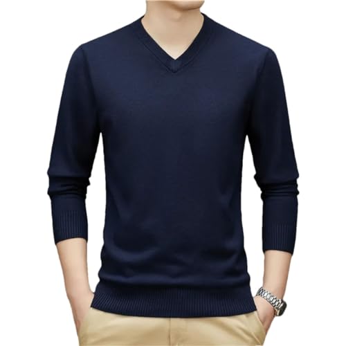 Autumn Winter Men's V-Neck Thick Sweater Business Fashion Solid Color Warm Knit Pullover Male Classic Clothes