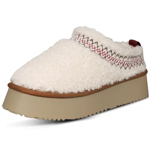 Platform Slippers for Women Mini Snow Boots Short Ankle Cozy Fleece Lined Thick Sole Womens Fluffy House Slippers for Indoor & Outdoor