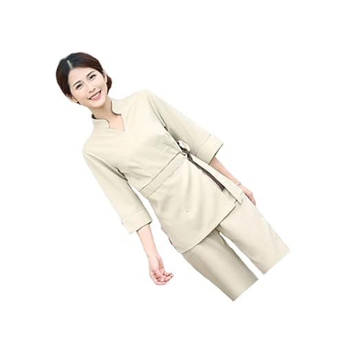 Costume de travail deux pièces beige en coton et polyester pour femme