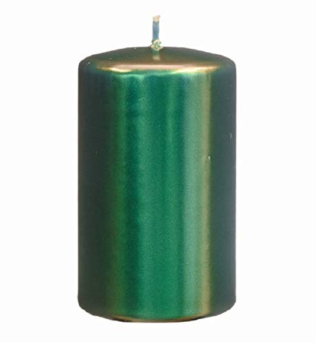 Stumpenkerzen glänzend lackiert in Metallic Dunkelgrün, 15 x 8 cm, 4 Stück, Metallic Kerzen, Kerzen mit samtig seidiger Kerzenoberfläche